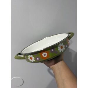 Vtg 70's Avocado Green Moneta‎ 10" Fry pan Italy Flower Power Serving Pan Decor